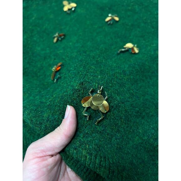 H&M Emerald Green Lightning Bug Dragonfly Gold Beaded Fairy Sweater Sz S - Picture 7 of 8